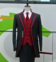 Real picture One Button Black Wedding Groom Tuxedos Notch Lapel Groomsmen Mens Dinner Blazer Suits (Jacket+Pants+Vest+Tie)