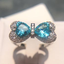 Wholesale-Euro-American fashion bow sapphire ring with diamond finger ring