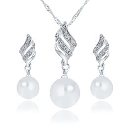 Crystal Rhinestone Jewellery Sets Bridal Wedding Silver Gold Colour Fashion Imitation Pearl Stud Earrings Necklace Set for Women Girls Lady