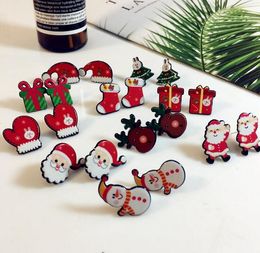 Lovely Resin Santa Claus Christmas Tree cap socks gift Ear stud for Women Girls 8 styles Cute Animal Deer Studs Gifts