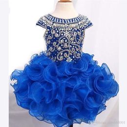 2022 Cupcake Girls Pageant Dresses Toddler Organza Ruffle Kids Prom Gown Crystal Little Girl Ball Gowns First Holy Communion Dress