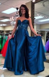 Modern Long Cheap Blue Evening Dresses Formal Gowns Sweetheart Crystal Rhinestones Waist Satin Backless Party Prom Celebrity Dress Z109