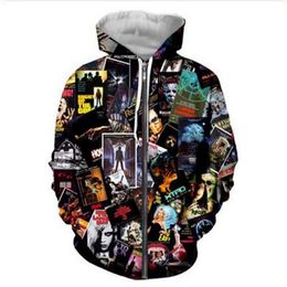 Mens Womens Designer Hoodies Coat 80s Horror Movies Collage Fashion Tops Long Sleeve Winter Jacket for Couples Asian Size S-7XL A04