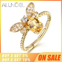 ALLNOEL Fine Jewellery Rings 925 Sterling Silver Natural Gemstone Citrine Bee Engagement Ring Set Wedding Silver Custom Jewellry LY1263o