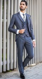 New Style Blue Groom Tuxedos Peak Lapel Groomsmen Mens Wedding Dress Fashion Man Jacket Blazer 3 Piece Suit(Jacket+Pants+Vest+Tie) 808