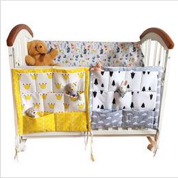 Storage Bags Baby Cot Bed Hanging Bag Muslin Cotton Crib Organizer Toys Diaper Pocket For Crib Bedding Set Bed Bumper Container Holder B5811