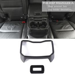 Carbon Fibre ABS Water Cup Holder Cover Rear Seat Armrest Trim Decoration For Jeep Wrangler JL 2018+ Auto Interior Accessories