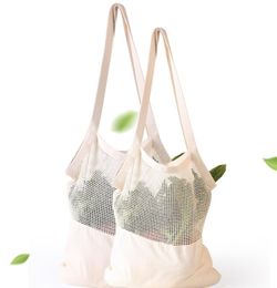 Demino Bolso de algod/ón Reutilizable al Aire Libre de Frutas Neto de Bolsillo de Gran Capacidad de Compras Bolsa de Red port/átil Blanco