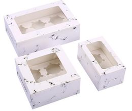 100pcs/lot Marble Pattern Transparent Window Baking Box Round Cup Cake Box West Point Muffin Packing Wedding Gift boxes