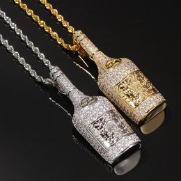 Unisex Fashion Hip Hop Necklace Yellow White Gold Plated CZ Bottle Pendant Necklace for Men Women Nice Gift with Rope Chain