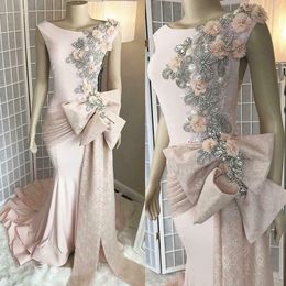Luxury Blush Pink Lace Appliqued Mermaid Prom Dress plus Size Crystal Beaded Evening Gown African Formal Party Pageant Wear