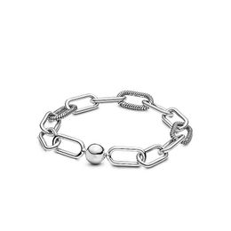 S925 Sterling Silver Pandoras Bracelet Me Link Snake Chain Circular Clasp Bangles Women Bead Charm Jewelry Valentine's Day Gift
