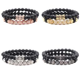 2pc/set 8mm Cubic Zirconia Bracelet Luxury Designer Jewelry Black Frosted Stone Women Bracelects Men Buddha Beads Bracelet Gift