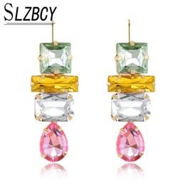New Fashion Tassel Crystal Drop Earrings Stitching Gold Colour Long Dangle Earring For Women Wedding Statement Jewellery
