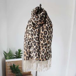 Wholesale-Autumn and winter leopard pattern cashmere jacquard fringed thick shawl fashion personality ladies scarf