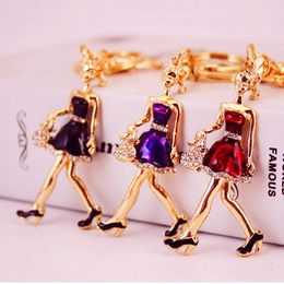 Alloy Rhinestone Pendant Keychain Beauty Dressed Women Girl Shape Car Key Chains Key Ring Bag Charm Jewelry Handbag Decor High Quality