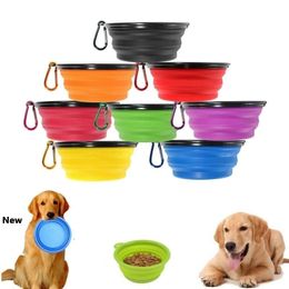 Foldable Pet Feeding Bowls Dog Cat Safety Silicone Floding Pets Travel Bowls Water Food with Hook Up for Dog Cats HHA665