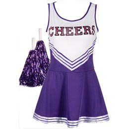 Women's Cheerleader Dress With Pom Poms School Girls Musical Party Halloween Cheer Leader Costume Fancy Dress Sports Uniform