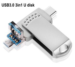 USB3.0 3em1 USB Flash Drive 256G 128 GB 64 GB 32 GB 16 GB 8 GB para tablet tipo-c telefone Android xs max keychain U DISCO 3 em 1 Memory Stick