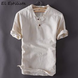 2019 Chinese Mens Casual Short Sleeve Linen Shirt Featured Brand Summer Cotton Linen Clothes Slim Fit Tops Fashion Shirts