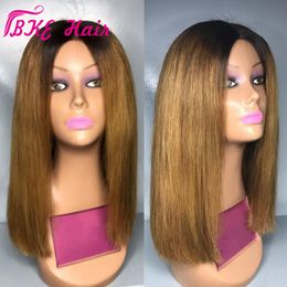 New ombre Lace Front simulation Human Hair Wigs synthetic Straight Short Bob Wig for black women 13*4 Lace Pre Plucked With Baby Hair