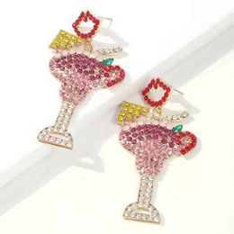WholesaCocktail cup iced out dangle earrings for women luxury designer Colourful bling diamond red lips dangling earring fashion Jewellery gift