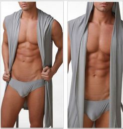 Grey Ice Silk bathrobes for men Gay Loungewear nightgown robe sets sexy kimono bath robes mens sexy Pyjamas sleepwear