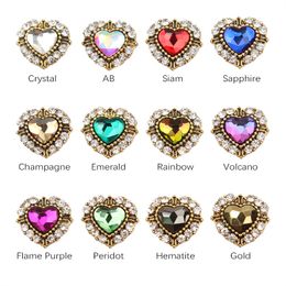 11x12mm Crystal Heart Shape Rhinestone 3d Nail Charms For Nail Art Decorations DIY Glitter Alloy Nails Tools Free Shipping