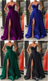 2020 High Split Evening Dresses with Dubai Middle East Formal Gowns Party Prom Dress Spaghetti Straps Plus Size free shipping