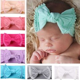 Designer Headband Large Bow Hairbands Elastic Nylon Hair Band Newborn Bows Turban Solid Headwear Girls Hair Accessories 11 Designs DHW4053