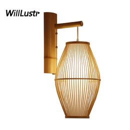 Handmade Bamboo Wall Sconce Traditional Chinese Lantern Style Light Doorway Porch Foyer Balcony Bedside Corridor Teahouse Lamp
