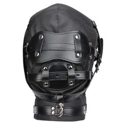 Bondage PU Leather Lockable O Ring Full Hood Muzzel Mask Open Mouth Costume #R45