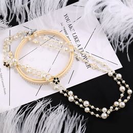 Fashion luxury designer classic style elegant beautiful flowers pearls woman long sweater statement necklace 2 Colours