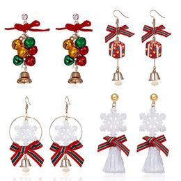 Christmas Drop Earrings Women Trendy Classic Alloy White Red Bell Snowflake Bow Tie Christmas Festival Gifts for Girl