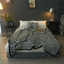 New hot Black white stripe blanket 150 180 200CM Flannel Luxury Warm Soft Blankets Smooth Flannel Blankets Baby Beddings Swaddling Blanket