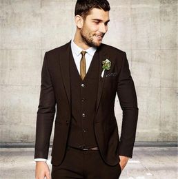 Brand New Chocolate Groom Tuxedos Peak Lapel Groomsmen Mens Wedding Dress Popular Man Jacket Blazer 3 Piece Suit(Jacket+Pants+Vest+Tie) 895