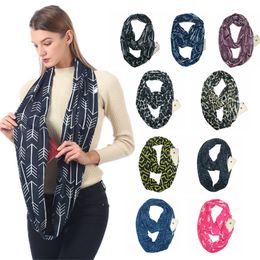 Portable new designer Women Winter Convertible Infinity Scarf with Pocket Loop Zipper Pocket Scarves polyester neckwear