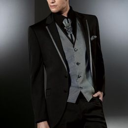Black Groom Tuxedos Notch Lapel Groomsman Wedding Tuxedos Fashion Men Prom Party Jacket Blazer 3 Piece Suit(Jacket+Pants+Tie+Vest) 2885