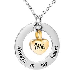 Cremation Jewelry Urn Necklace for Ashes Engraved Always in my heart Memorial Ash Keepsake Heart Memorial personalized Pendant-gold