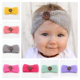 16 Colors Baby Girls Wool Crochet Headband Knit Hairbands With Button Decor Winter Newborn Infant Ear Warmer Headbands