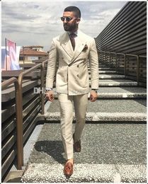 Cheap And Fine Double-Breasted Groomsmen Peak Lapel Groom Tuxedos Men Suits Wedding/Prom Best Man Blazer ( Jacket+Pants+Tie) M128