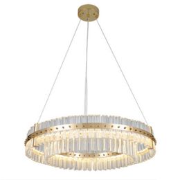 Postmodern Nordic pendant light luxury atmosphere round ring designer led new restaurant living room crystal lamp strip led lamp