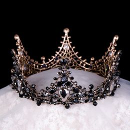 European Vintage Baroque Black Crystal Crown Retro Wedding Dress Accessories Bridal Headdress Wholesale Top Quality