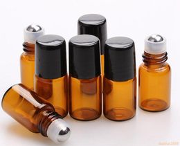 600pcs/lot Empty Mini 2ml Amber Roll on Glass Bottles Essential Oil Liquid Perfume Bottle With Metal Roller Ball Small Sample#50