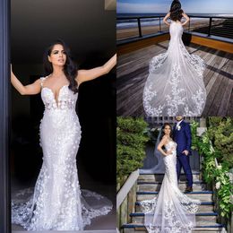 2019 Berta Mermaid Wedding Dresses Lace 3D Floral Appliqued Sexy Back Court Train Bohemian Wedding Dress Custom Made Plus Size Bridal Gowns