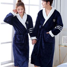 Thicken Warm Couple Style Flannel Robe Winter Long Sleeve Bathrobe Sexy V-Neck Women Men Nightgown Lounge Sleepwear Home Clothes Y200429