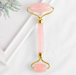 Hand Held Slim Chin Double Welded Rose Quartz Jade Roller Real Natural Stone Pink Jade Roller Massager