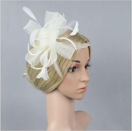European and American handmade bride gauze hairdress 6 petals flower gauze feather hairpin 10 Colours optional