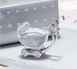 Pram New Born Carriage Crystal Baby Shower Boy Girl Kids Birthday Party Favours For Guests lembrancinha de baby+Gift Box SN57