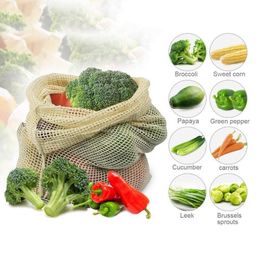 3Pcs Reusable Produce Bags for Fruit Vegetable Drawstring Cotton Mesh Potato Onion Storage Bags Home Kitchen Organiser Supplies